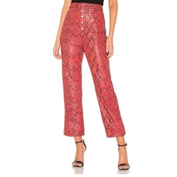 L’Academie The Serpent Leather Pants In Snake Red Women’s Size S High Rise Boho - Picture 1 of 12